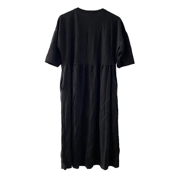 Roolee Black Empire Waist Midi Dress Black Knit Comfy Peasant Boho Size Small - Picture 4 of 8